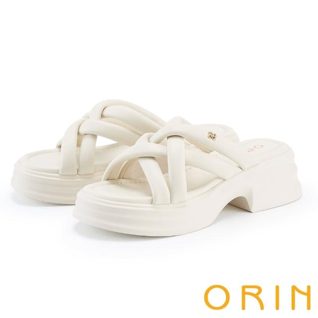 【ORIN】舒適膨感編織羊皮厚底拖鞋(白色)