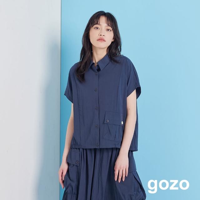 【gozo】微皺涼感配色扣口袋連袖襯衫(兩色)