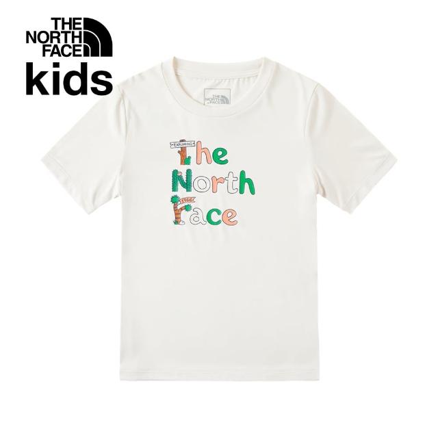 【The North Face】北面兒童米白色吸濕排汗防曬大尺寸趣味印花短袖T恤｜88HAQLI