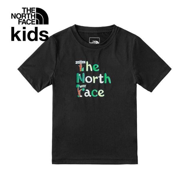 【The North Face】北面兒童黑色吸濕排汗防曬大尺寸趣味印花短袖T恤｜88HAJK3
