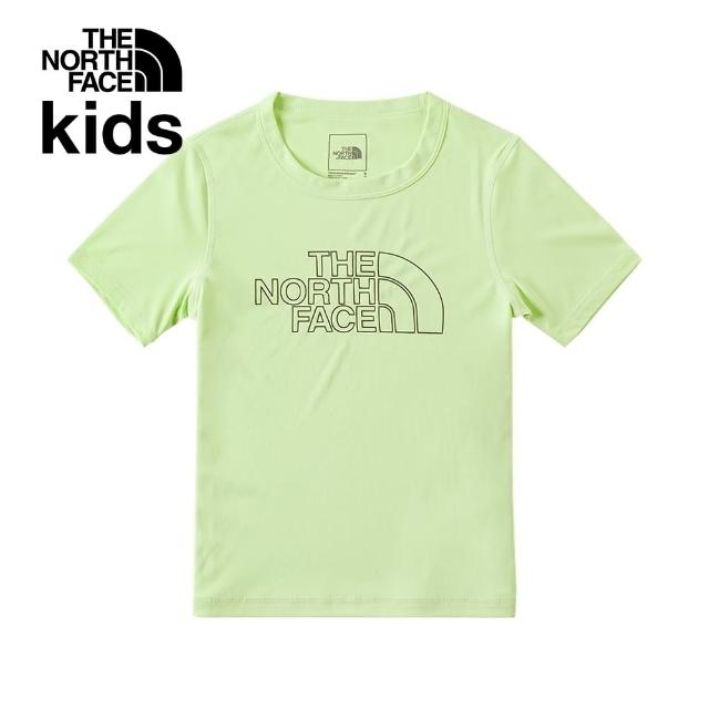 【The North Face】北面兒童綠色吸濕排汗防曬涼感大尺寸印花短袖T恤｜87ZDO0F