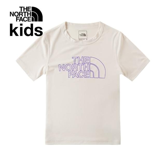 【The North Face】北面兒童米白色吸濕排汗防曬涼感大尺寸印花短袖T恤｜87ZDQLI