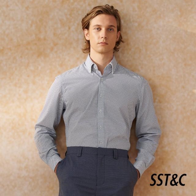 【SST&C 新品８５折】EASY CARE 藍色幾何印花標準版襯衫0312404001