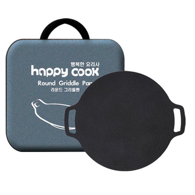 【happy cook】韓國製 露營大理石不沾烤盤+提袋組 38cm(韓式烤肉 韓式烤盤 韓國烤盤 中秋節 烤肉 燒烤)