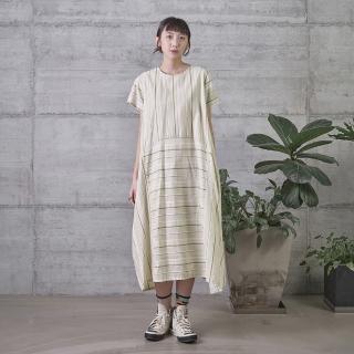 【And by tan&luciana】側口袋條紋拼接長洋裝