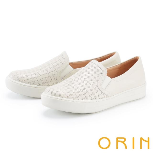 【ORIN】真皮簍空舒適厚底休閒便鞋(白色)
