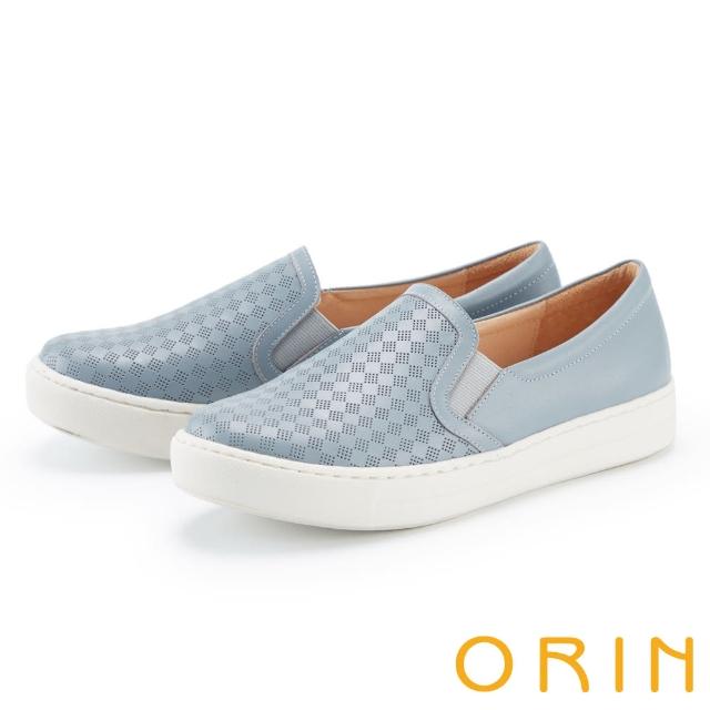 【ORIN】真皮簍空舒適厚底休閒便鞋(淺藍)
