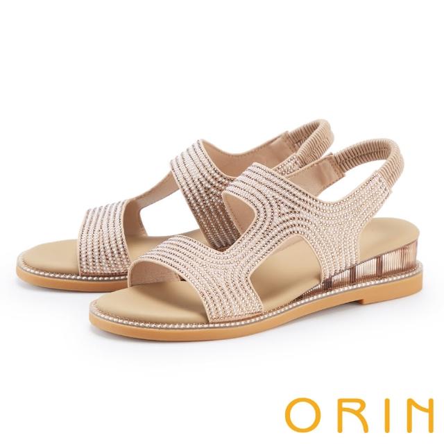 【ORIN】波希米亞燙鑽楔型涼鞋(粉咖)