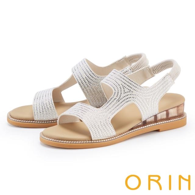 【ORIN】波希米亞燙鑽楔型涼鞋(白色)