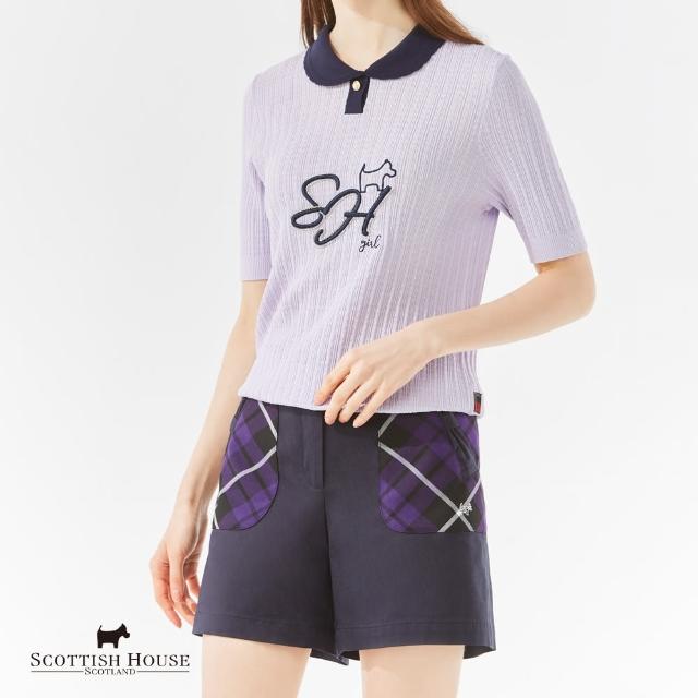 【SCOTTISH HOUSE】提花立體繡半開襟短袖針織-黑/紫 CHT11423