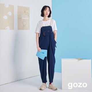【gozo】口袋造型抽繩工裝吊帶褲(兩色)