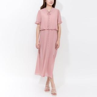 【SingleNoble 獨身貴族】歐式風格裝飾排釦設計素色短袖洋裝(2色)