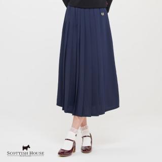 【SCOTTISH HOUSE】特織羅紋壓摺長裙-米白/丈青 CHT12156