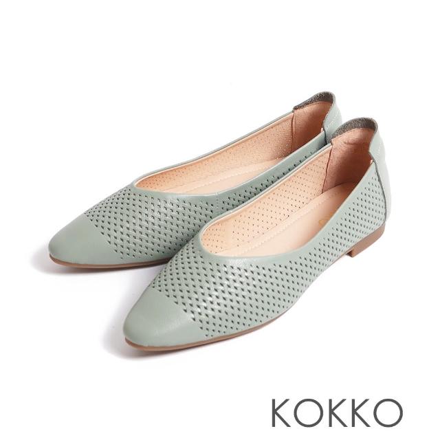 【KOKKO 集團】編織鏤空感柔軟羊皮隨妳彎包鞋(淺綠色)