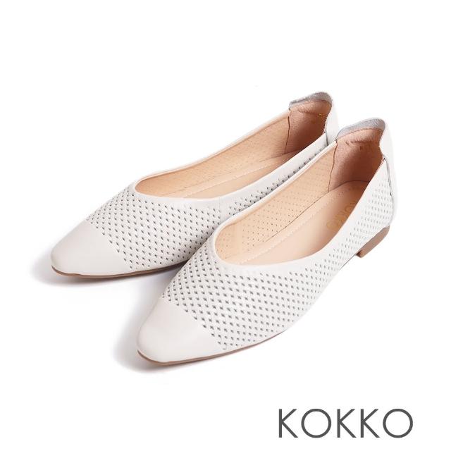 【KOKKO 集團】編織鏤空感柔軟羊皮隨妳彎包鞋(白色)