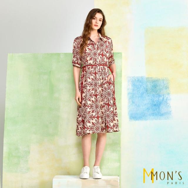 【MON’S】巴洛克歐風印花蠶絲棉連身洋裝