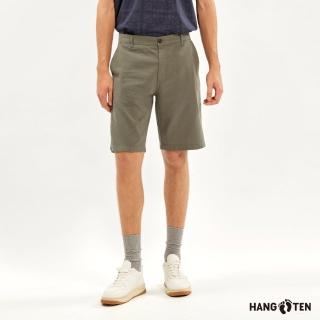 【Hang Ten】男裝-RELAXED FIT棉麻透氣寬鬆開扣短褲(橄欖綠)