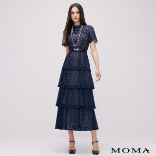 【MOMA】知性蕾絲蛋糕裙連身洋裝(深藍色)