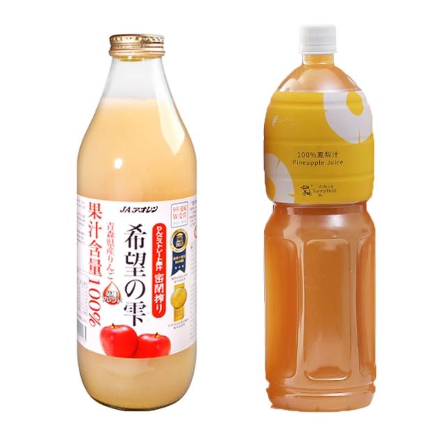 【青森農協】希望之蘋果汁x6入+Sunny Hills微熱山丘 100%鳳梨汁1420mlx4瓶
