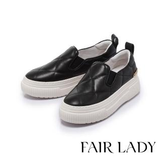 【FAIR LADY】日本京都聯名 HAPPYFACE 時髦菱格紋後鏈休閒鞋(酷黑、5J2795)