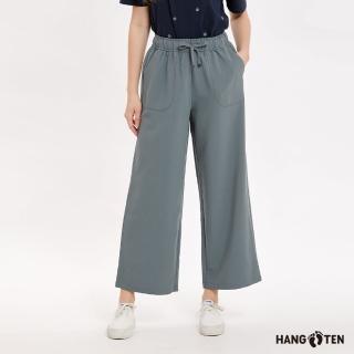 【Hang Ten】女裝-WIDE FIT鬆緊腰頭抽繩縲縈寬版長褲(深綠)