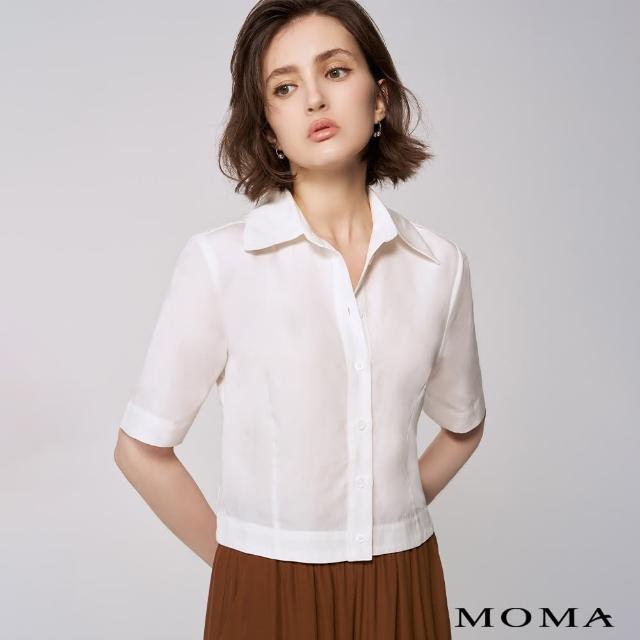 【MOMA】自然棉麻｜素面棉麻短版合身襯衫(白色)