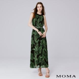 【MOMA】夏形象款｜渡假風植物印花削肩洋裝(綠色)