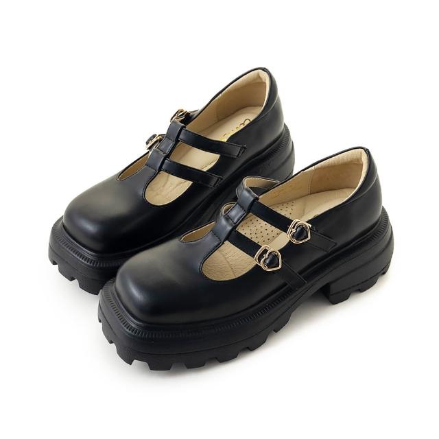 【amai】甜美氣質雙帶厚底樂福鞋 瑪麗珍 瑪莉珍鞋 粗跟 日系 學院風 時尚 百搭 大尺碼 LF24-94BK(黑色)