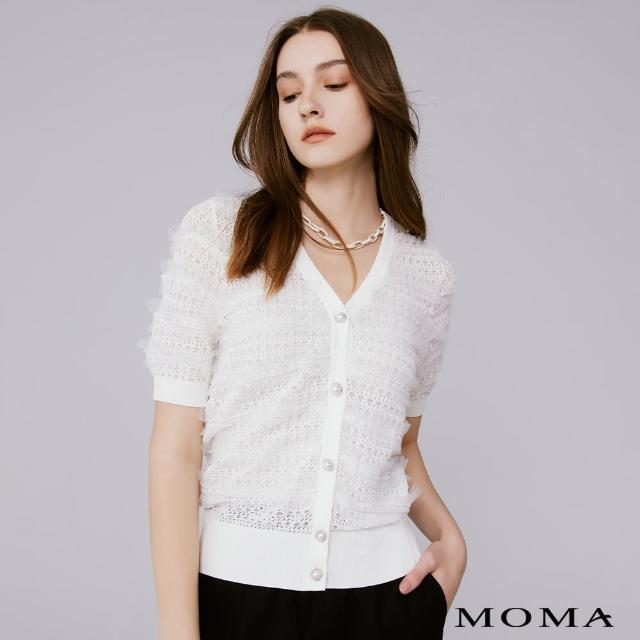 【MOMA】荷葉網紗細節針織外套(白色)