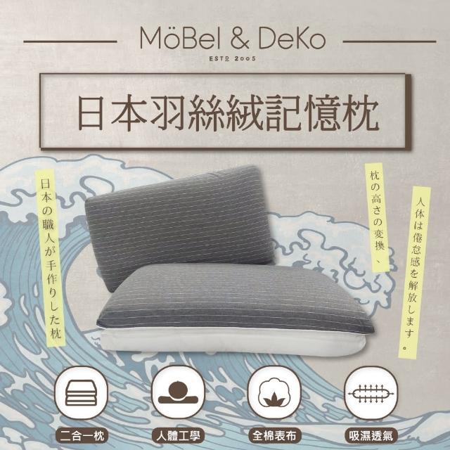 【DeKo岱珂】買一送一 日本雙型羽絲絨記憶枕 記憶棉+羽絲絨內芯(雙枕設計 拉鍊設計 針織表布)