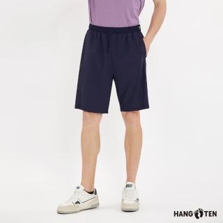 【Hang Ten】男裝-恆溫多功能-REGULAR FIT冰絲涼感腰頭鬆緊機能短褲(丈青)