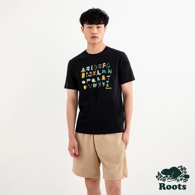 【Roots】Roots 男裝- ALPHABET修身短袖T恤(黑色)