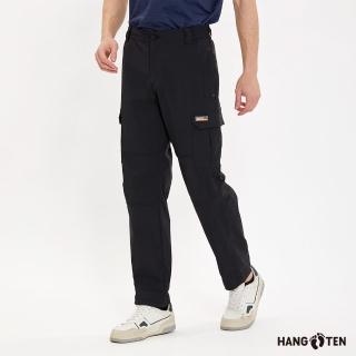 【Hang Ten】男裝-恆溫多功能-REGULAR FIT吸濕快乾彈性鬆緊腰頭抽繩口袋尼龍工裝機能長褲(黑)
