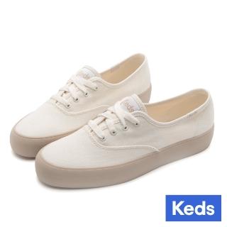 【Keds】CHAMPION GN 經典寬楦舒適帆布厚底休閒鞋-白/卡其(9243W110106)