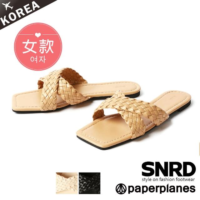 【Paperplanes】韓國空運來台。甜美文青編織交叉平底涼拖鞋/版型正常(7-0264/三色-現貨+預購)