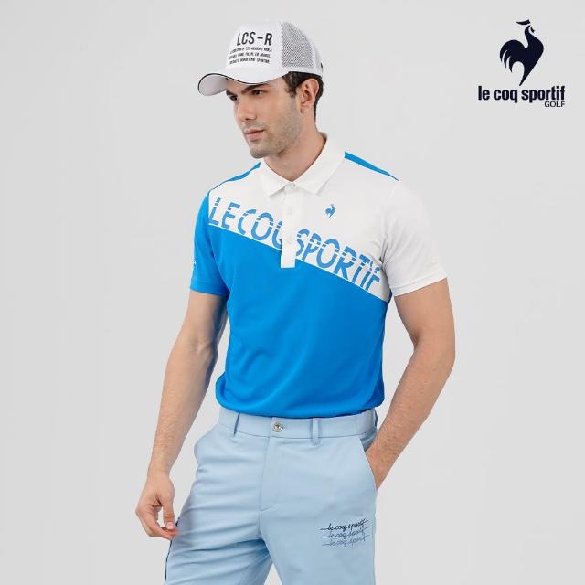 【LE COQ SPORTIF 公雞】高爾夫系列 男款寶藍色大LOGO色塊涼感防曬短袖POLO衫 QGT2T206