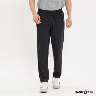 【Hang Ten】男裝-恆溫多功能-REGULAR FIT吸濕快乾四面彈鬆緊腰頭抽繩長褲(黑)