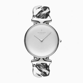 【Nordgreen】ND手錶 Unika 獨特 28mm 月光銀殼×白面 月光銀鏈條錶帶 手鍊式錶帶(UN28SICHSIXX)