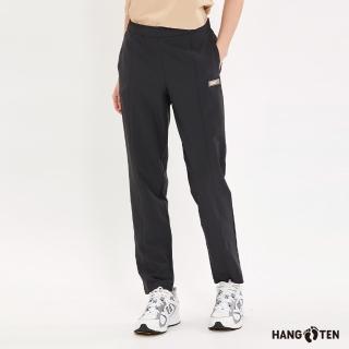 【Hang Ten】女裝-恆溫多功能-REGULAR FIT吸濕快乾四面彈鬆緊腰頭抽繩長褲(黑)