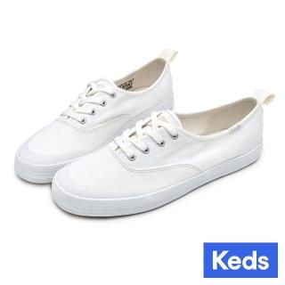 【Keds】CHAMIPON 復古率性綁帶帆布休閒小白鞋-白(9233W112227)