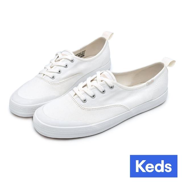 【Keds】CHAMIPON 復古率性綁帶帆布休閒小白鞋-白(9233W112227)