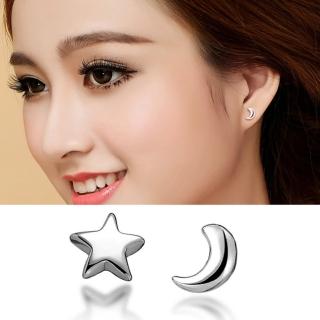 【Emi 艾迷】韓系簡約清新感穿搭星與月 925銀針 耳環