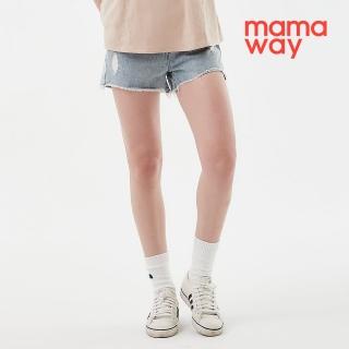 【mamaway 媽媽餵】雪花抽鬚牛仔孕婦短褲
