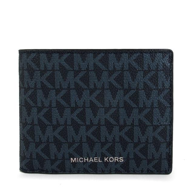 【Michael Kors】滿版防刮MK對開零錢袋短夾(深藍色)