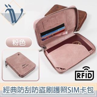 【Viita】經典防刮RFID防盜刷護照機票包/拉鍊SIM卡證件包 粉