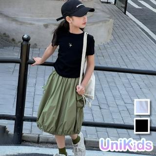 【UniKids】中大童裝2件套裝短袖T恤工裝花苞半身裙 女大童裝 VPLYT大口袋(黑 白)