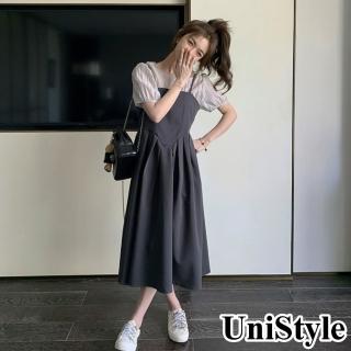【UniStyle】2件套裝短袖上衣吊帶裙 韓系法式簡約風 女 ZM157-8108(灰)