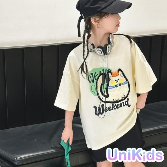 【UniKids】中大童裝短袖T恤 可愛立體貓咪  女大童裝 VPTNTQ6076(T恤)