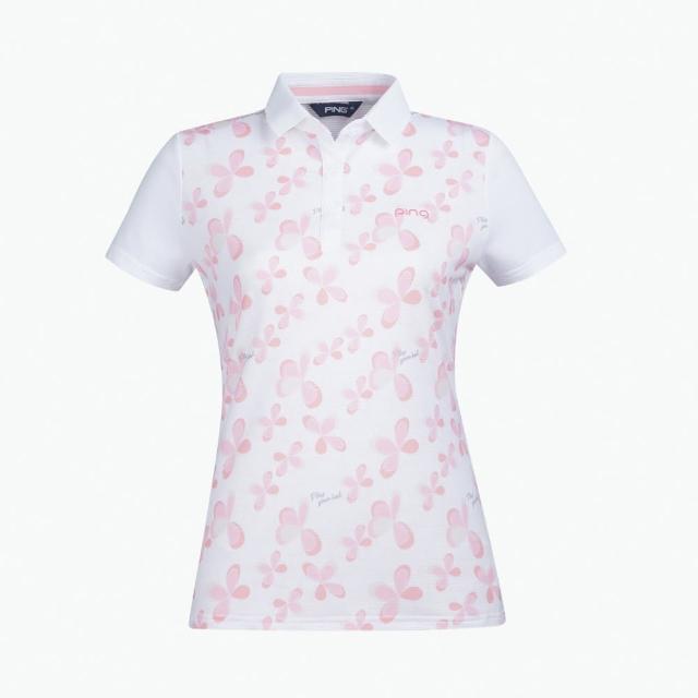 【PING】女款花朵昇華短袖POLO衫-粉紅(吸濕排汗/GOLF/高爾夫球衫/RA23106-13)