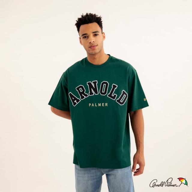 【Arnold Palmer 雨傘】男裝-學院風LOGO刺繡厚磅T恤(墨綠色)